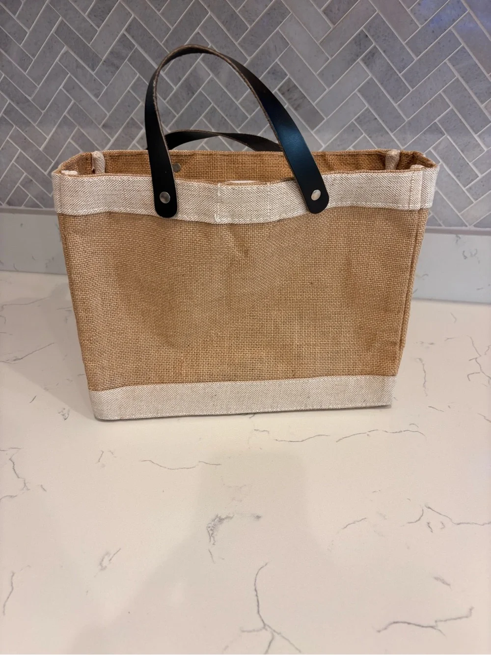LOCAL Jute Tote Bag with Black Handles
